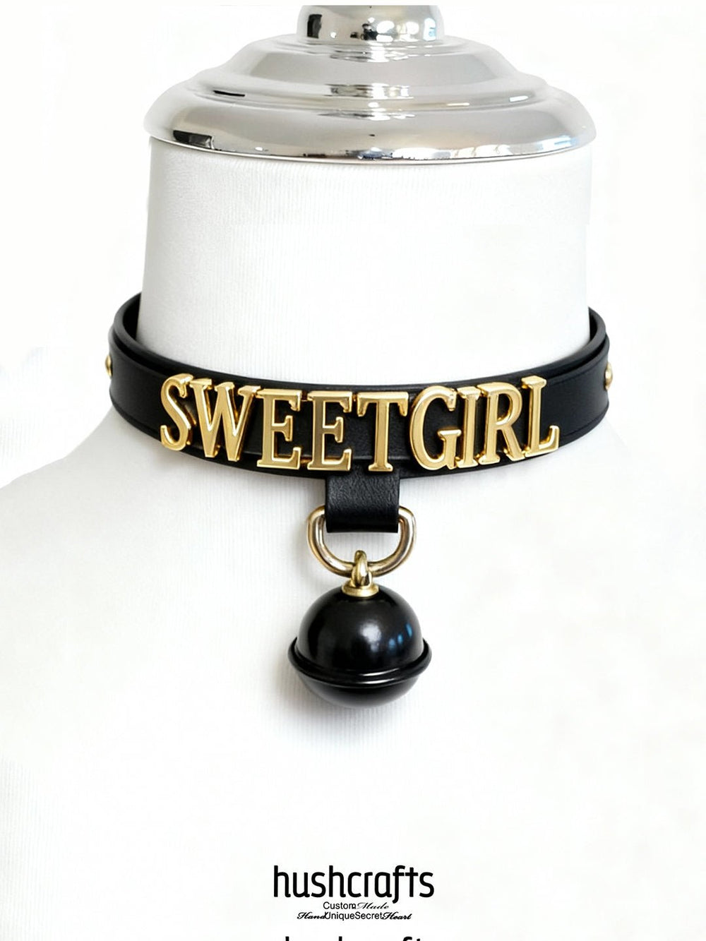 "Letter Luxe" Custom Black Leather Choker - hushcrafts