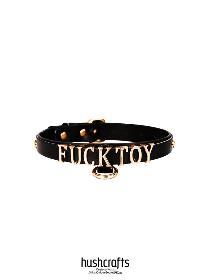 "Letter Luxe" Custom Black Leather Choker - hushcrafts