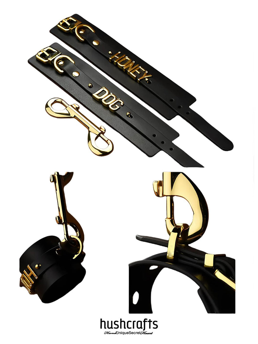 "Letter Luxe" Custom Black Leather Cuff - hushcrafts