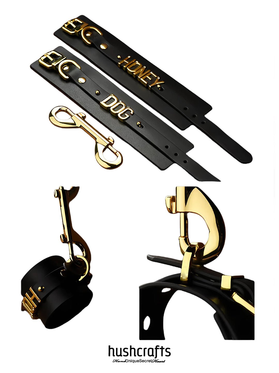 "Letter Luxe" Custom Black Leather Cuff - hushcrafts