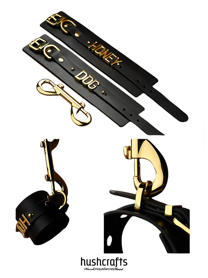 "Letter Luxe" Custom Black Leather Cuff - hushcrafts