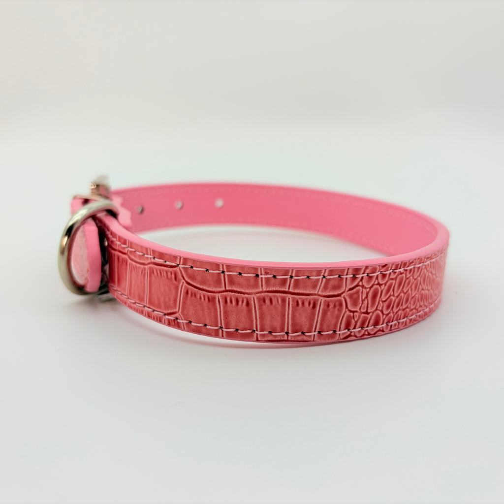 Pretty Savage – Pink Croc Leather Choker with Crystal Buckle & Puppy Charm | Hushcrafts®
