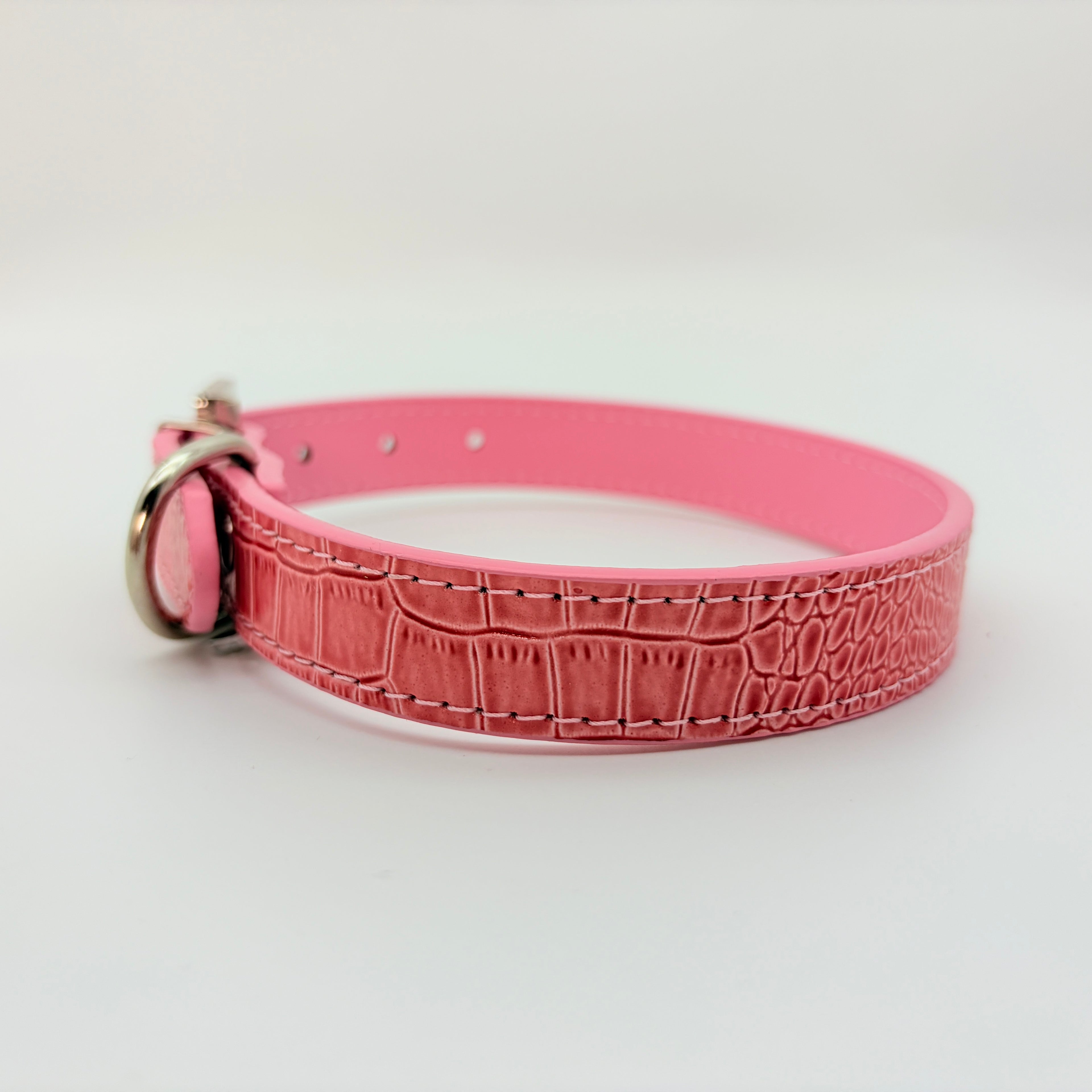 Pretty Savage – Pink Croc Leather Choker with Crystal Buckle & Puppy Charm | Hushcrafts®