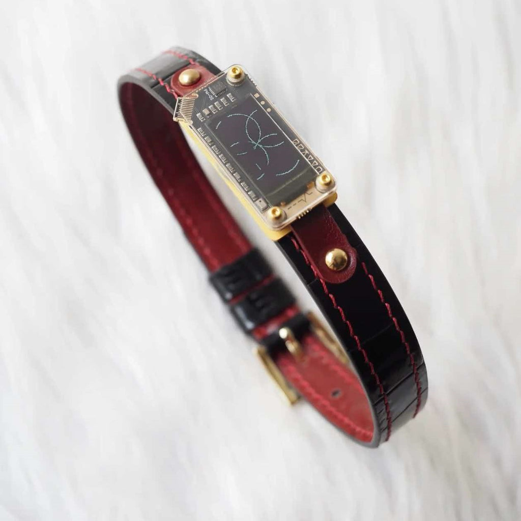 EchoWave Noir – Nile Crocodile Leather LED Choker, Double-Layer | Hushcrafts®