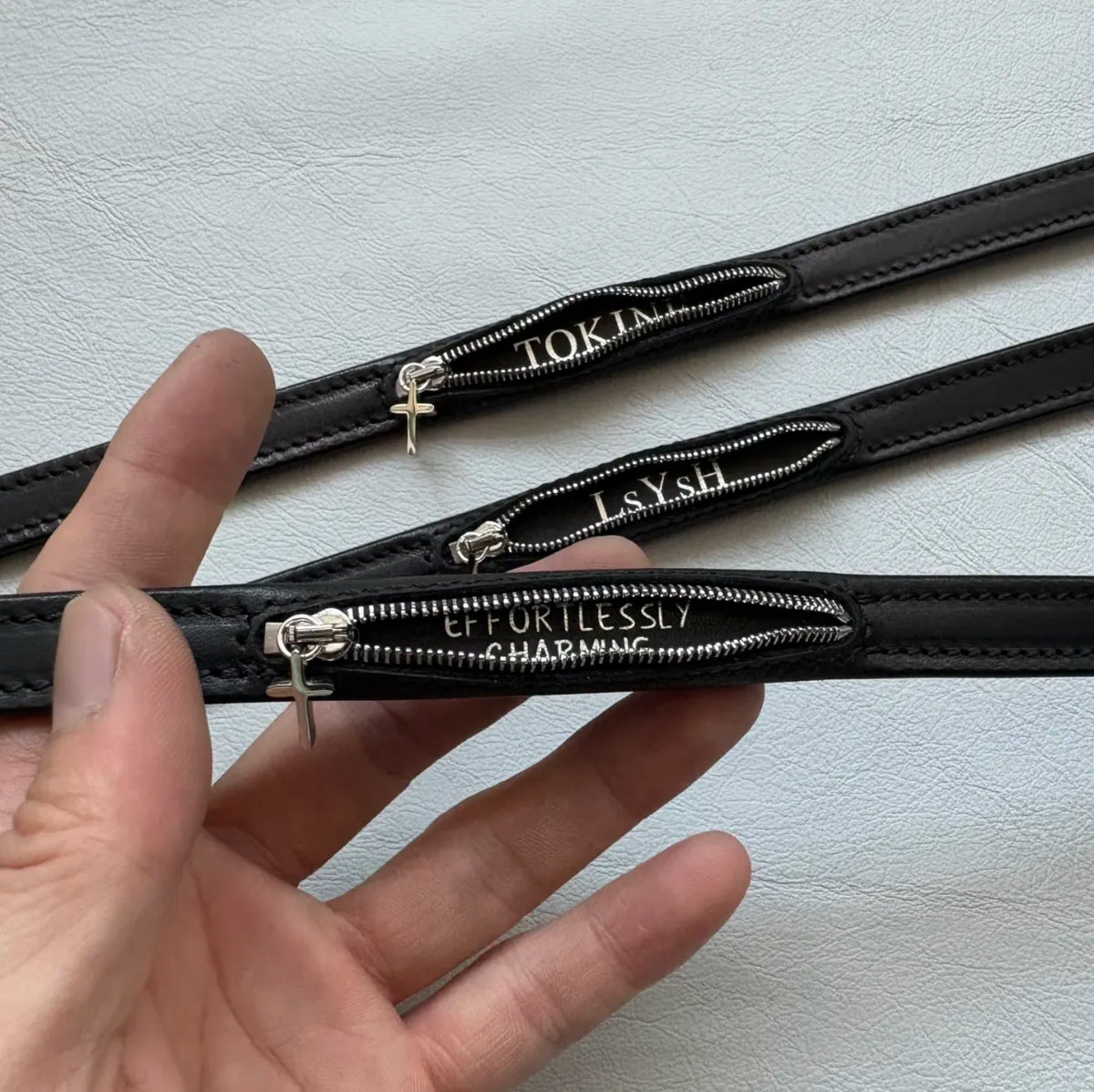 Open Secret – Hand-Stitched Leather Zipper Choker with Hidden Inscription | Hushcrafts®
