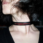 The Wound That Stays – Hand-Stitched Leather Choker with Open Seam | Hushcrafts®