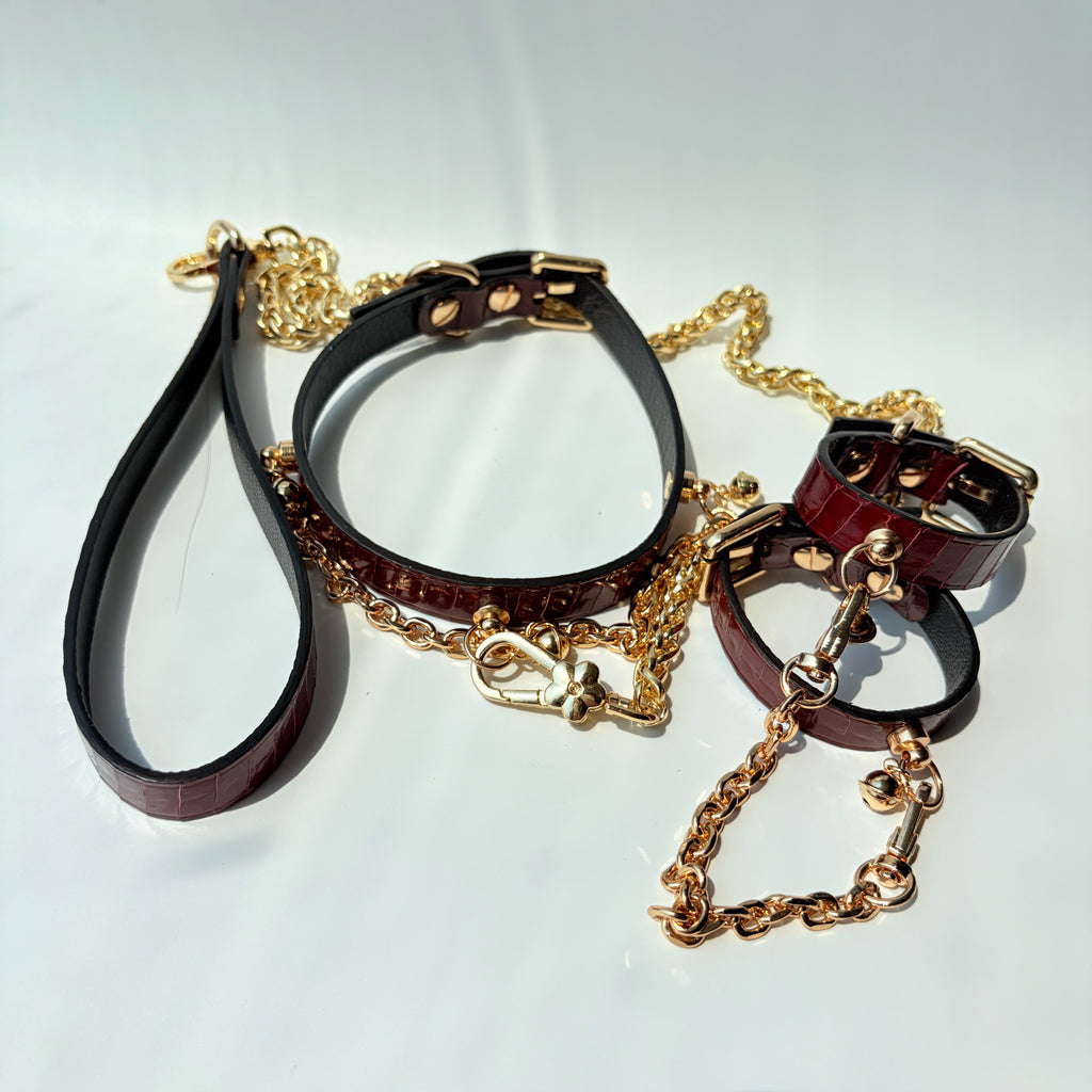 Gilded Surrender – Snakeskin Leather Choker with Chain & Bell | Hushcrafts®