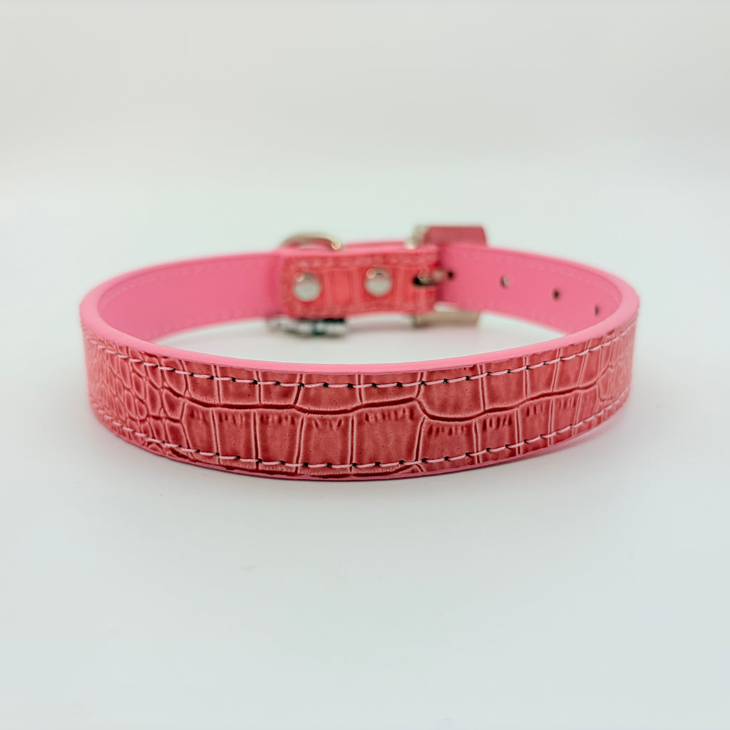 Pretty Savage – Pink Croc Leather Choker with Crystal Buckle & Puppy Charm | Hushcrafts®