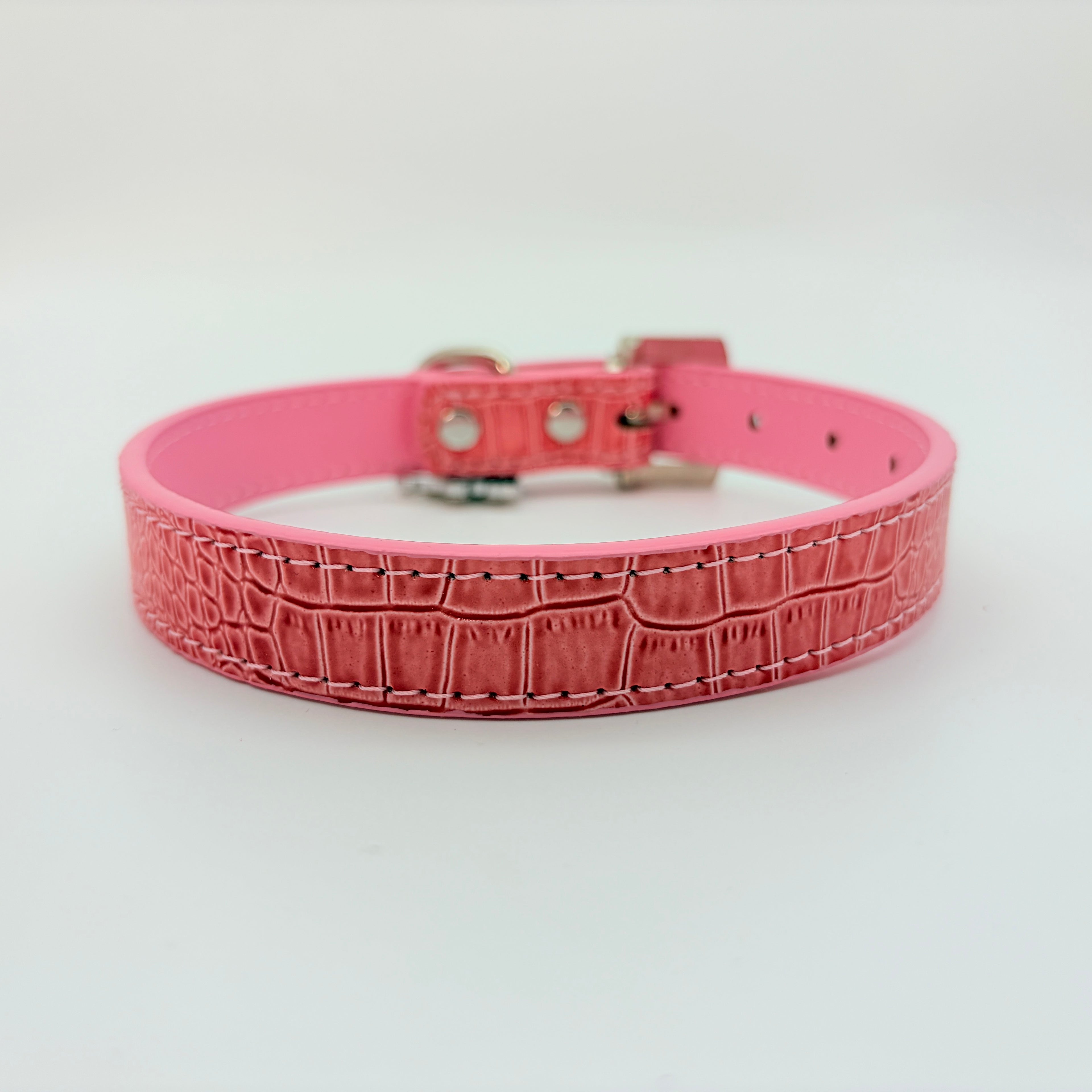 Pretty Savage – Pink Croc Leather Choker with Crystal Buckle & Puppy Charm | Hushcrafts®