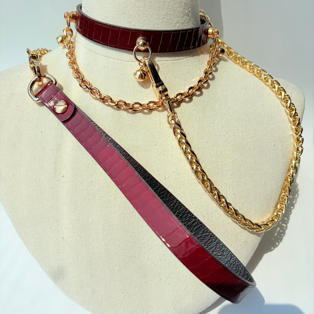 Gilded Surrender – Snakeskin Leather Choker with Chain & Bell | Hushcrafts®