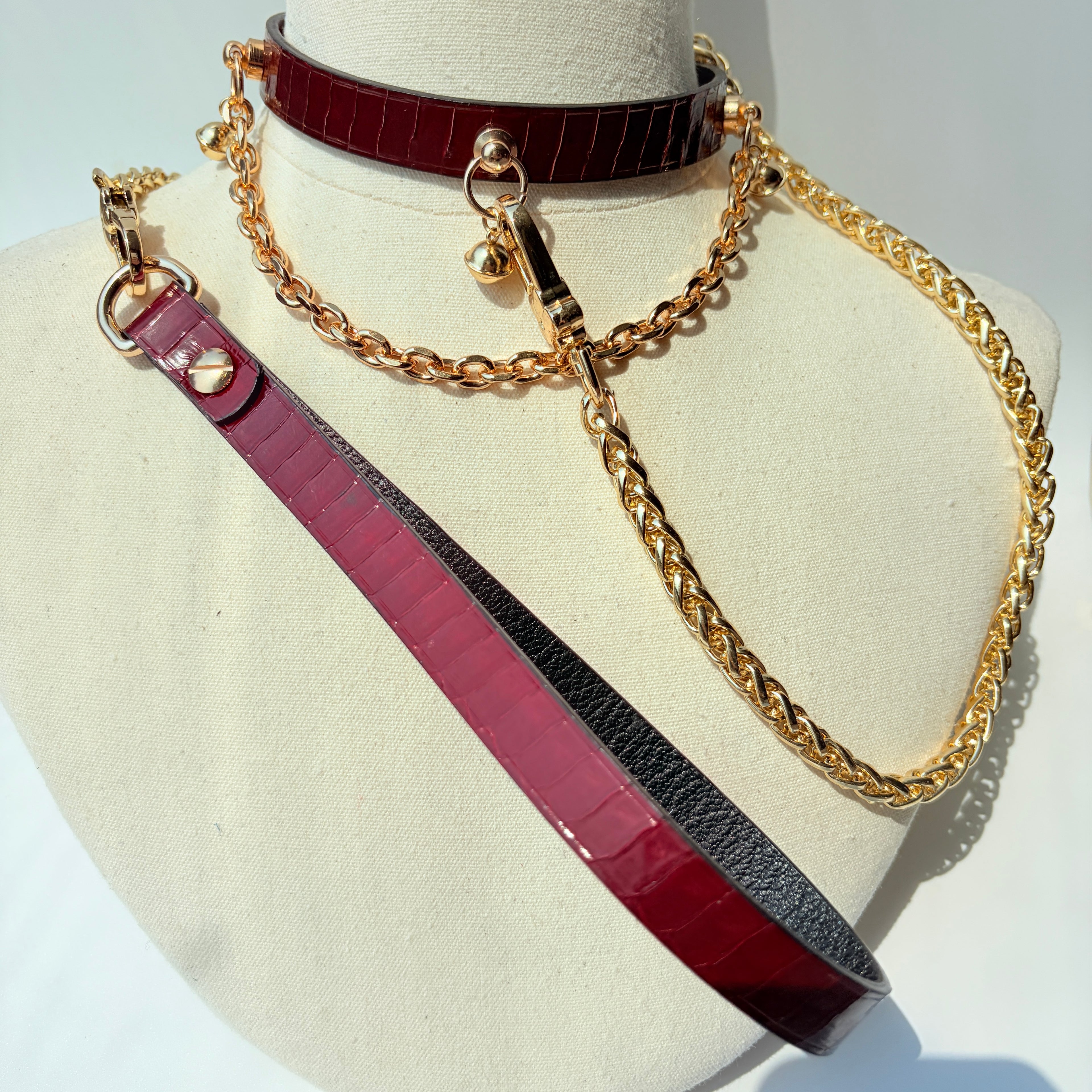 Gilded Surrender – Snakeskin Leather Choker with Chain & Bell | Hushcrafts®