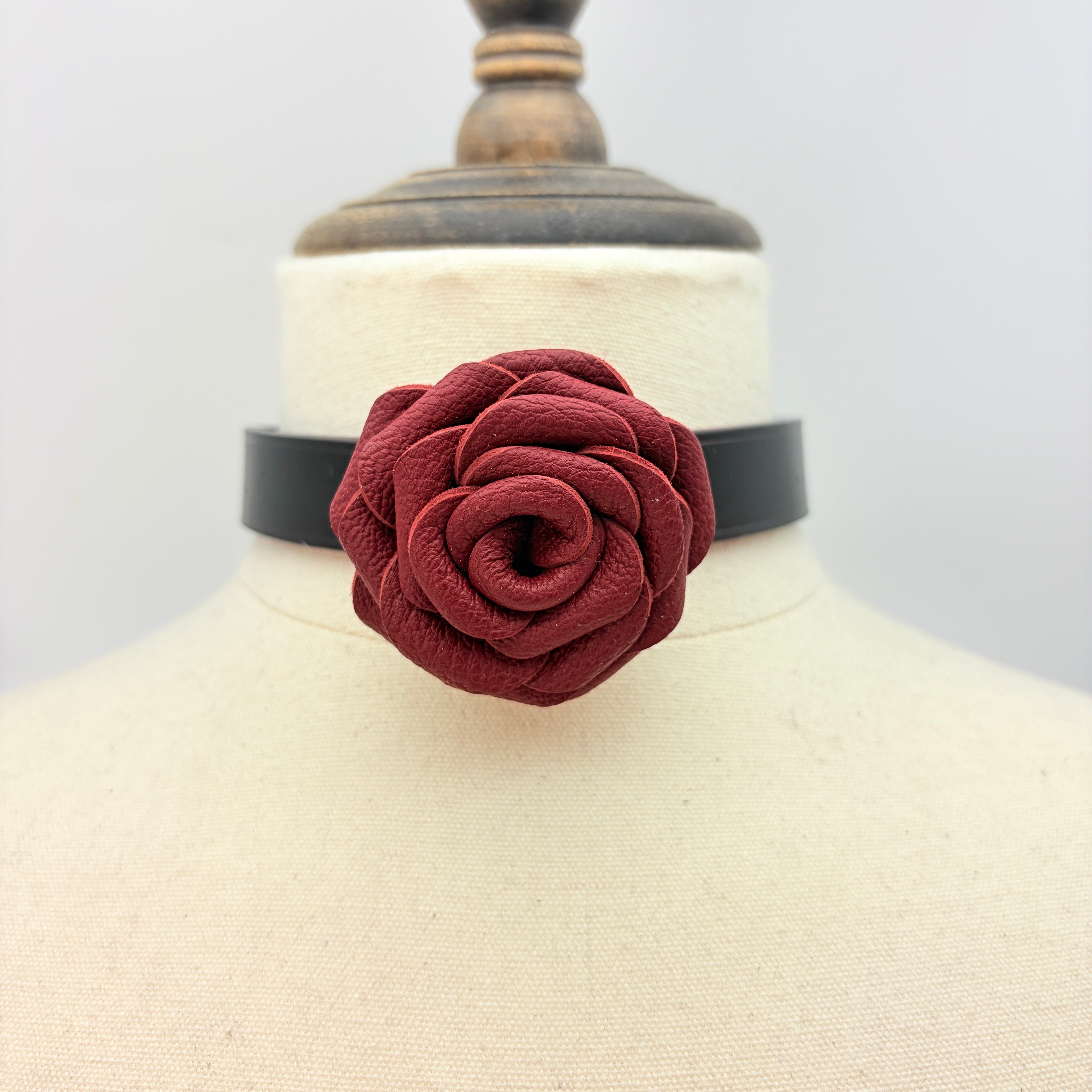Leather Rose Choker – Handcrafted Lambskin-Lined Collar | Hushcrafts®