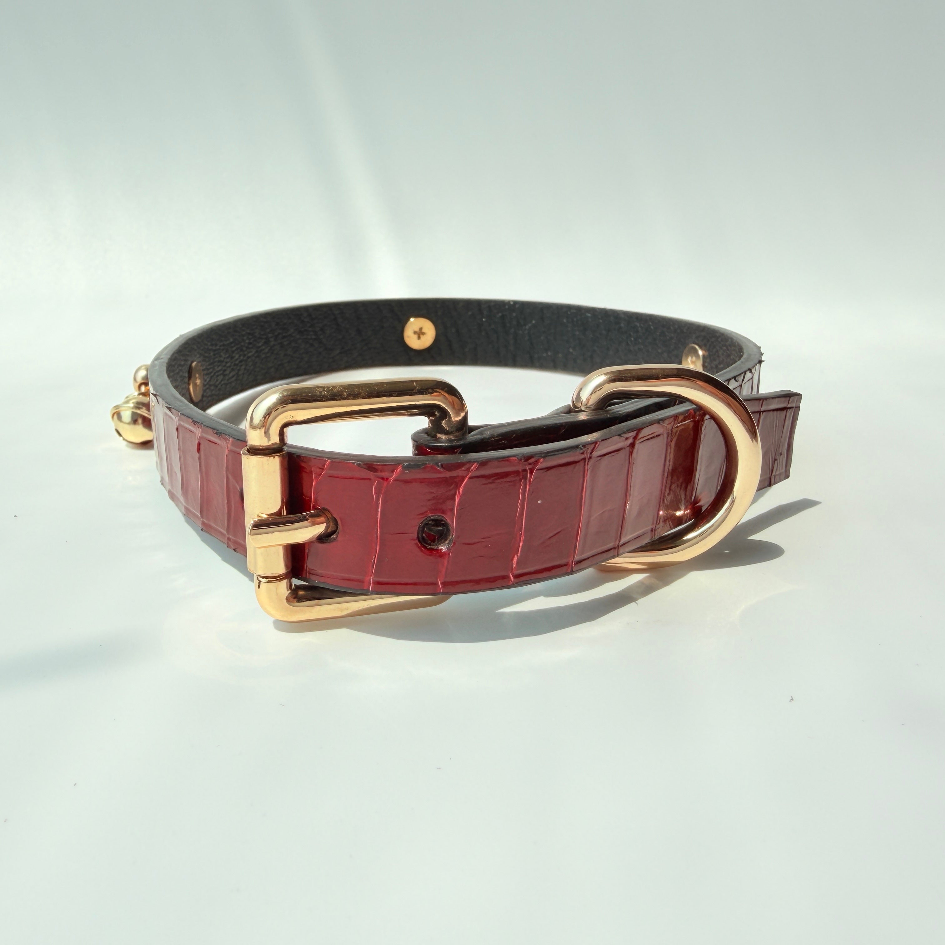 Gilded Surrender – Snakeskin Leather Choker with Chain & Bell | Hushcrafts®