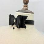 Dark Tender – Leather Bow Choker with Heart Charm | Hushcrafts®