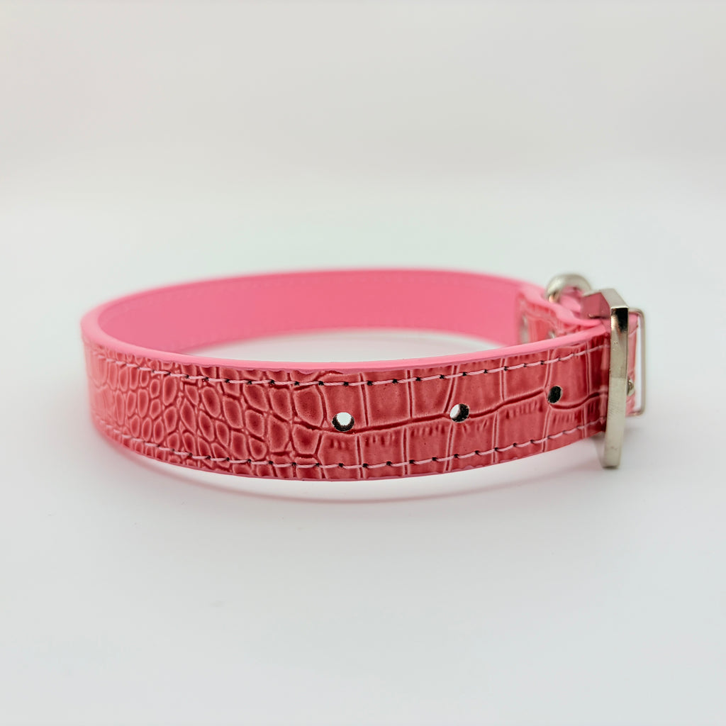 Pretty Savage – Pink Croc Leather Choker with Crystal Buckle & Puppy Charm | Hushcrafts®