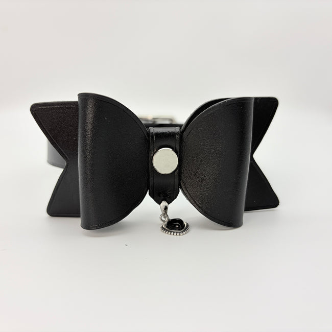 Dark Tender – Leather Bow Choker with Heart Charm | Hushcrafts® Main Image