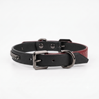 Collar assembled – black cowhide front view with chain accent