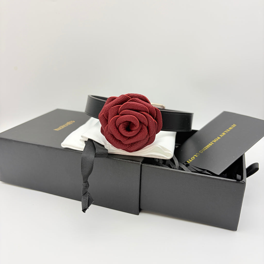 Leather Rose Choker – Handcrafted Lambskin-Lined Collar | Hushcrafts®