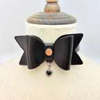 Dark Tender – Leather Bow Choker with Heart Charm | Hushcrafts®