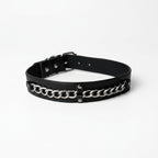 Chainline – Wide Leather Choker with Embedded Silver Chain | Hushcrafts®