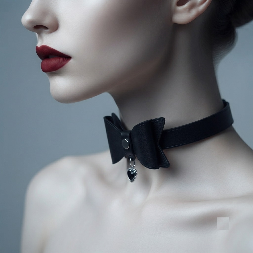 Dark Tender – Leather Bow Choker with Heart Charm | Hushcrafts®