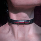 The Wound That Stays – Hand-Stitched Leather Choker with Open Seam | Hushcrafts®