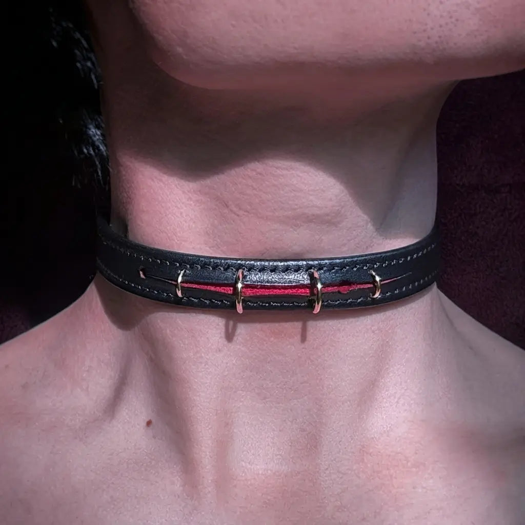 The Wound That Stays – Hand-Stitched Leather Choker with Open Seam | Hushcrafts®