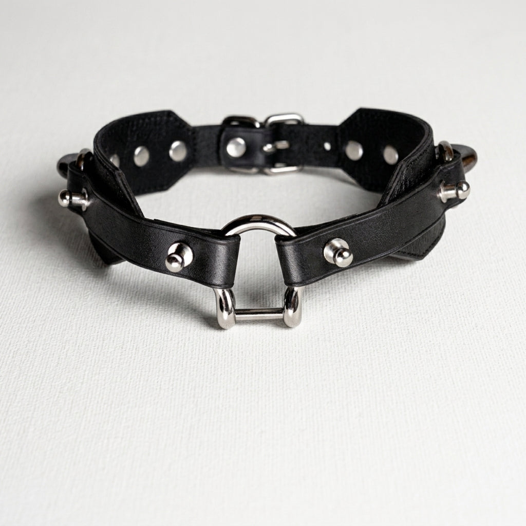 Shackled – Double-Strap Studded Leather Choker | Hushcrafts®