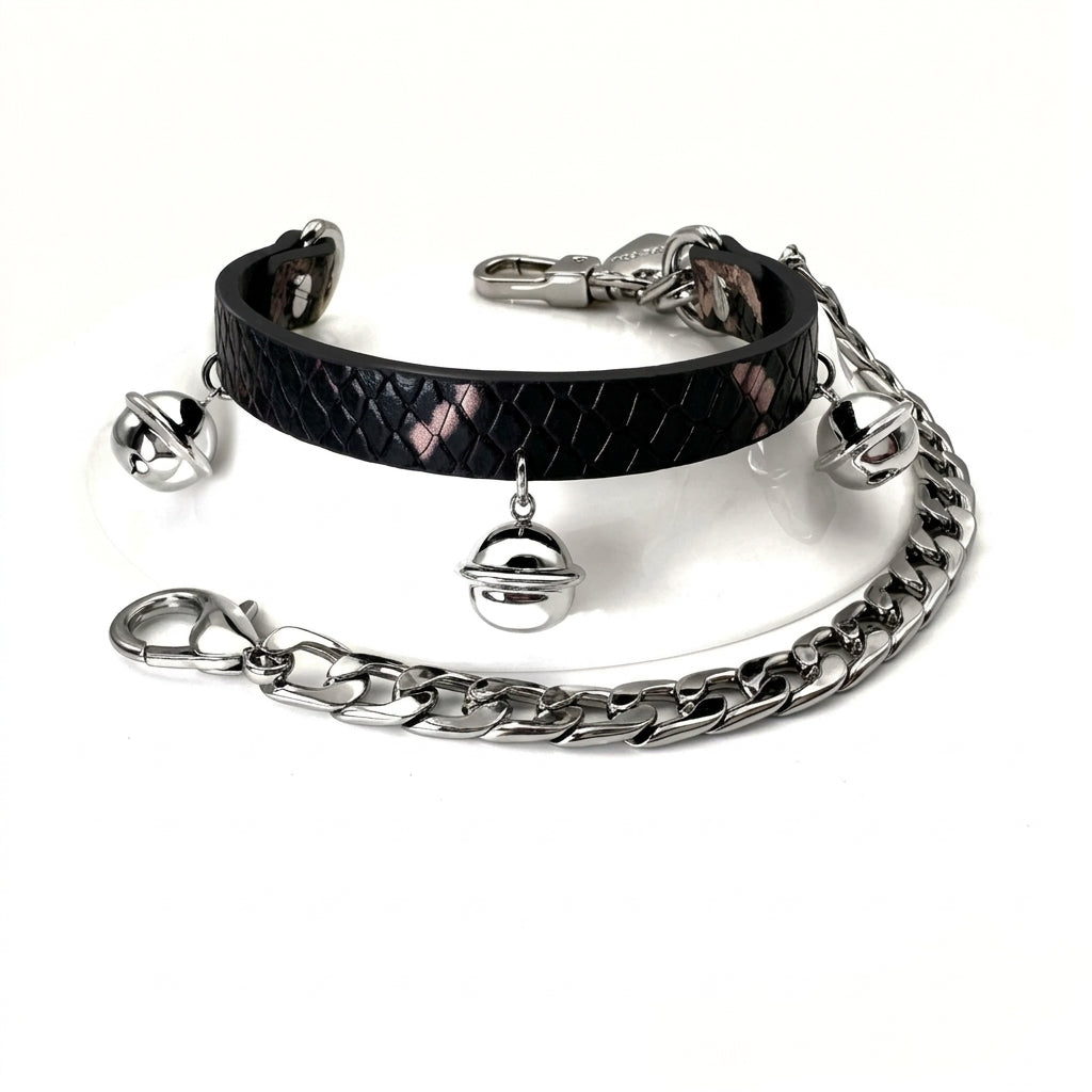 Every Step – Snakeskin Leather Anklet with Sterling Silver Bells | Hushcrafts®