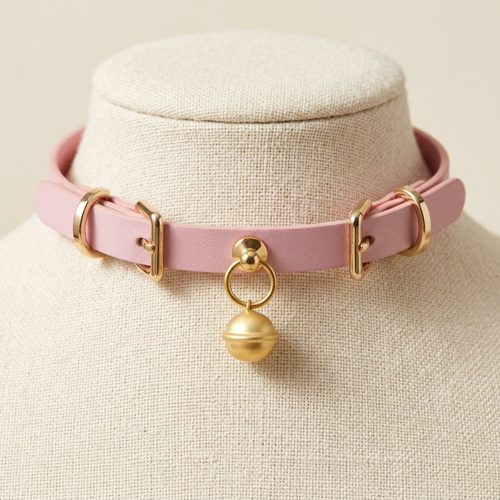 Ring My Bell – Minimalist Leather Choker with Gold Bell | Hushcrafts®