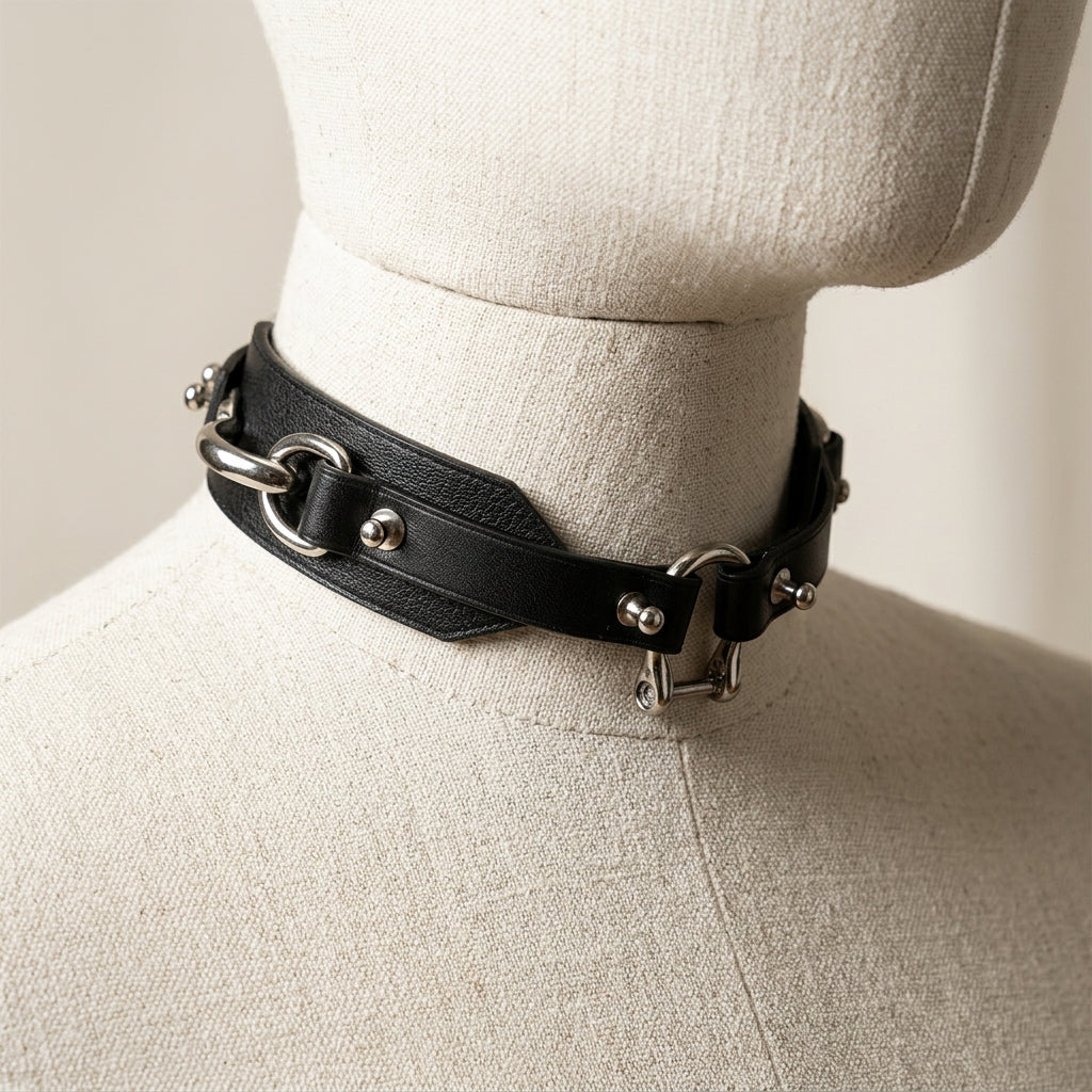 Shackled – Double-Strap Studded Leather Choker | Hushcrafts®