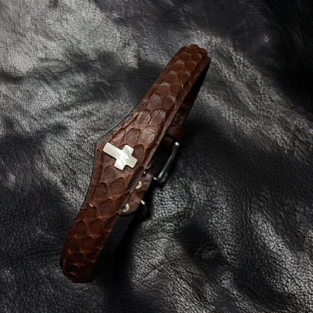 The Relic – Leather Choker with Cross | Hushcrafts®