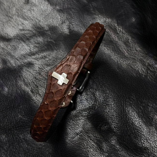 The Relic – Snakeskin & Leather Choker with Cross | Hushcrafts® Main Image