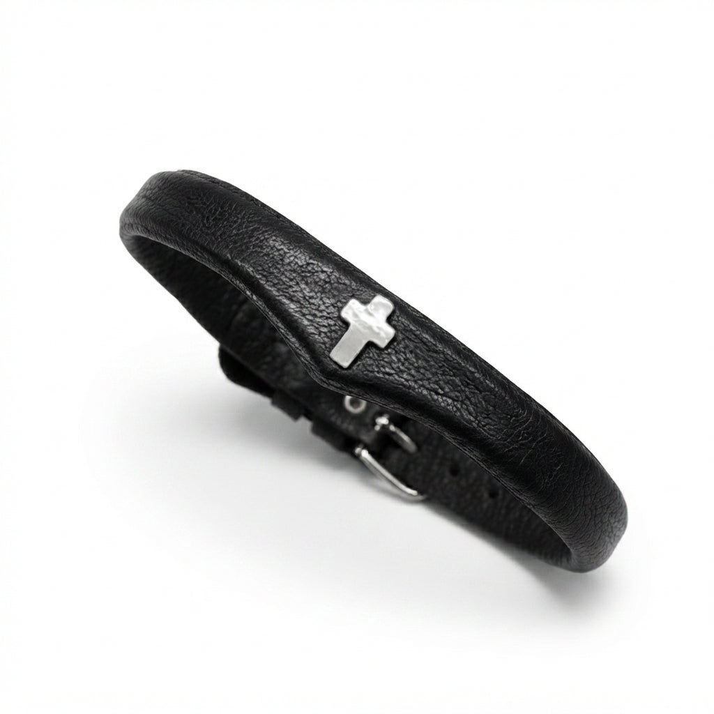 The Relic – Leather Choker with Cross | Hushcrafts®