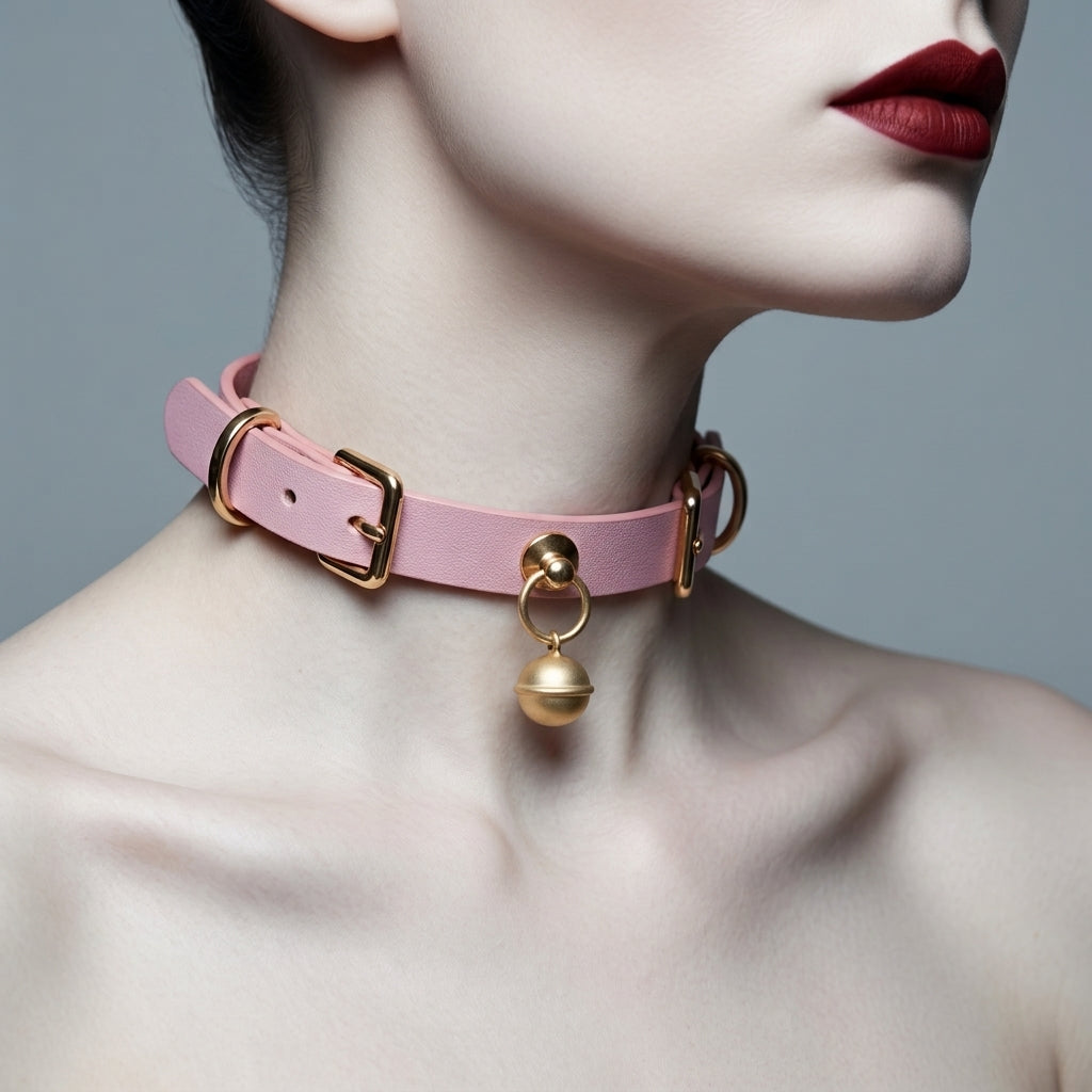 Ring My Bell – Minimalist Leather Choker with Gold Bell | Hushcrafts®