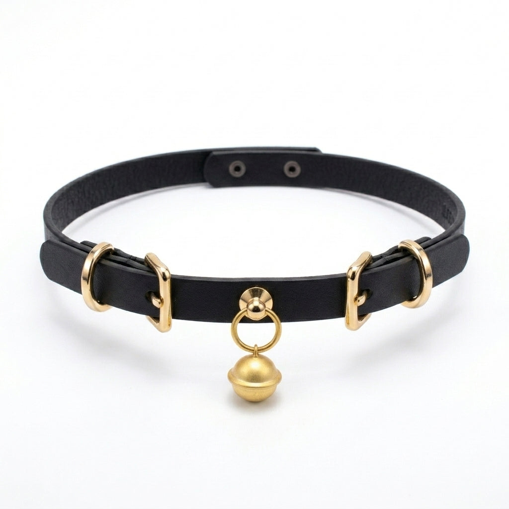 Ring My Bell – Minimalist Leather Choker with Gold Bell | Hushcrafts®