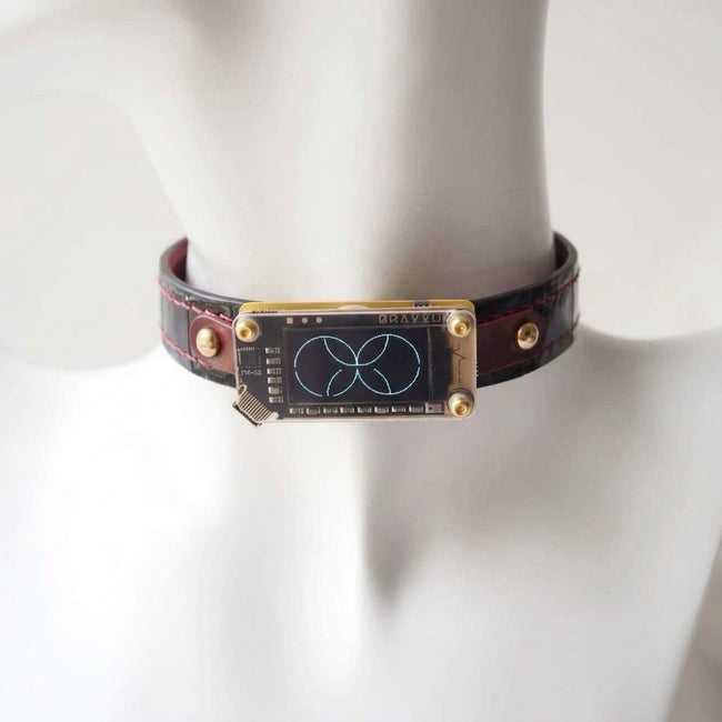 EchoWave Noir – Nile Crocodile Leather LED Choker, Double-Layer | Hushcrafts® Hover Image
