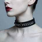 Chainline – Wide Leather Choker with Embedded Silver Chain | Hushcrafts®