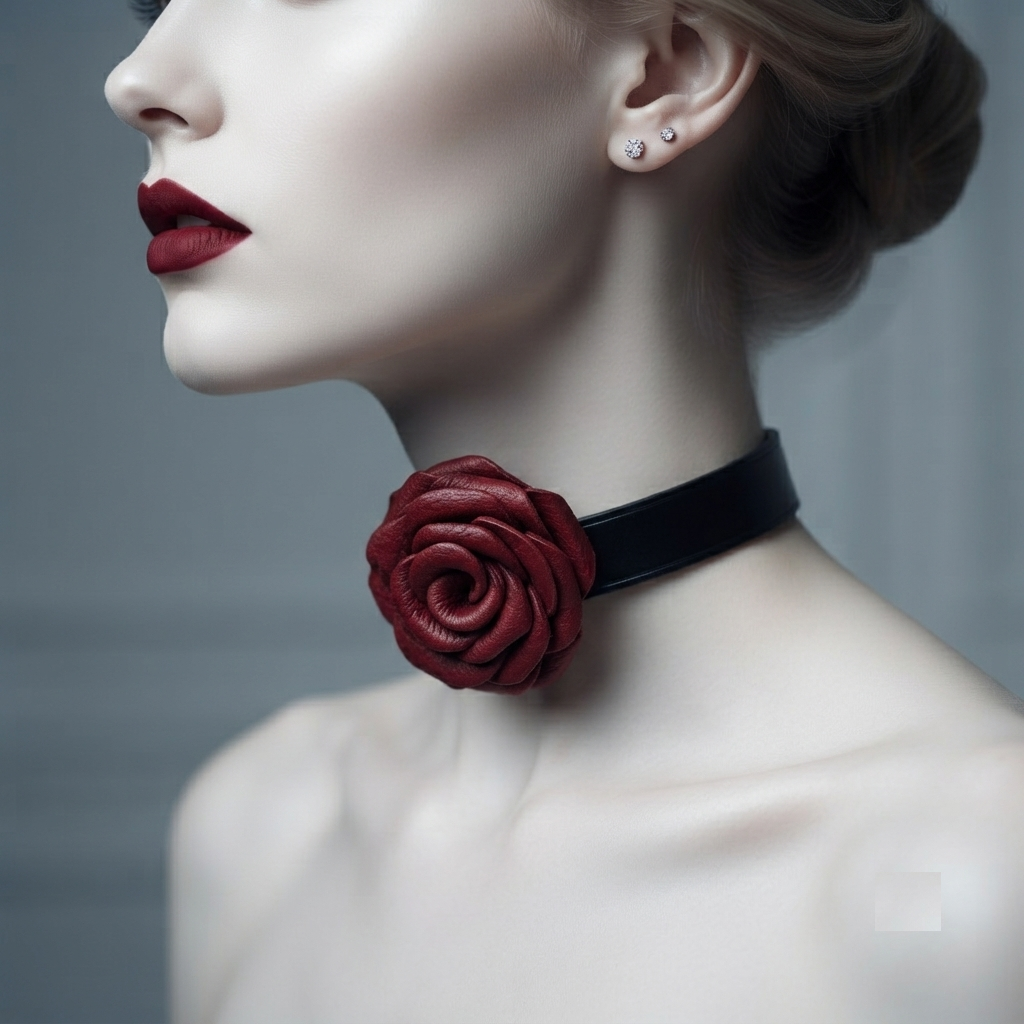 Leather Rose Choker – Handcrafted Lambskin-Lined Collar | Hushcrafts®