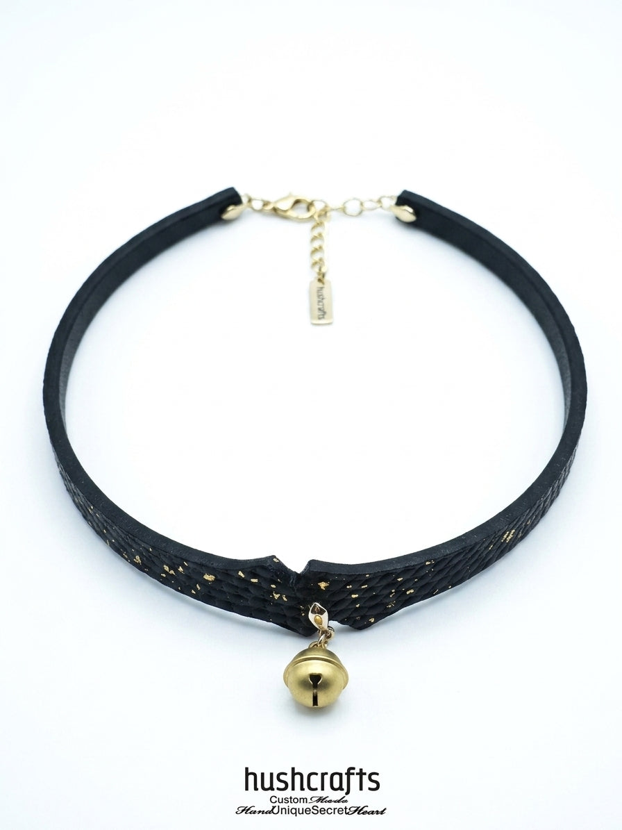 Gilded Whisper – Gold-Fleck Snakeskin Leather Anklet with Bell | Hushcrafts®