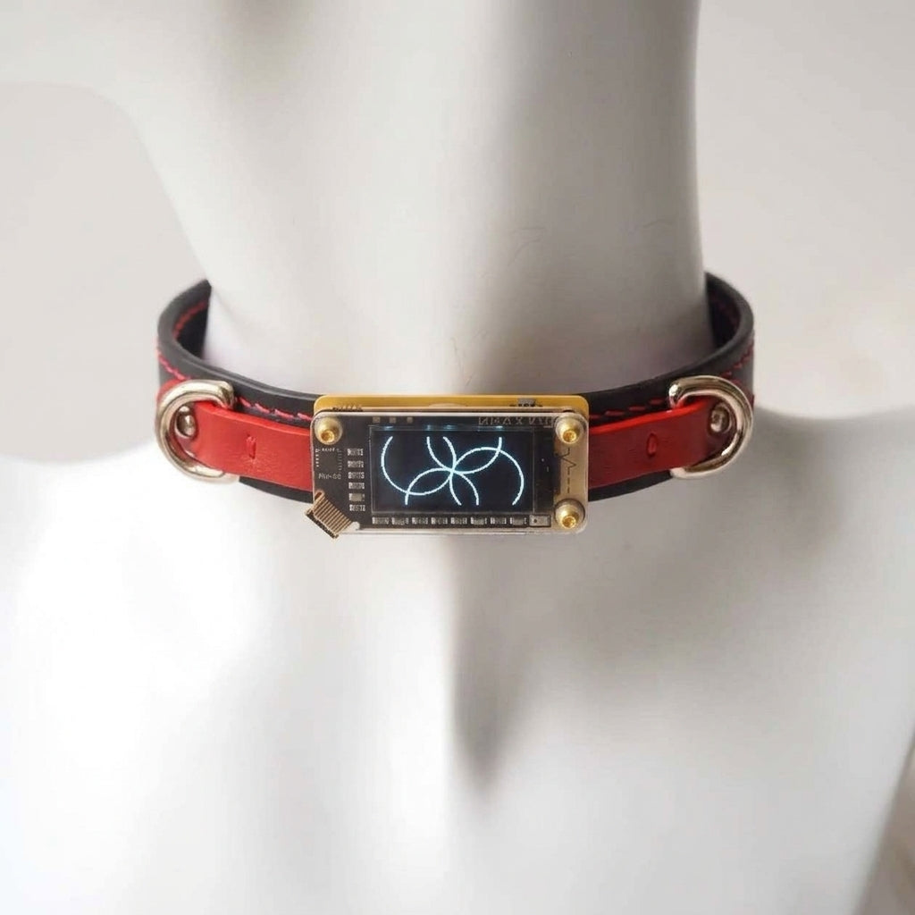 EchoWave Edge – Double-Layer Cowhide LED Choker with O-Rings | Hushcrafts®