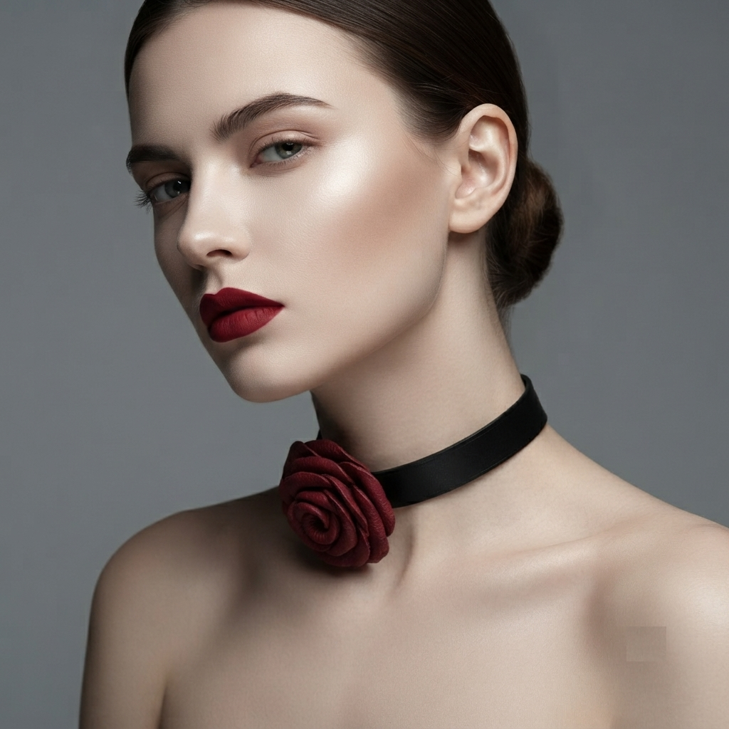 Leather Rose Choker – Handcrafted Lambskin-Lined Collar | Hushcrafts®