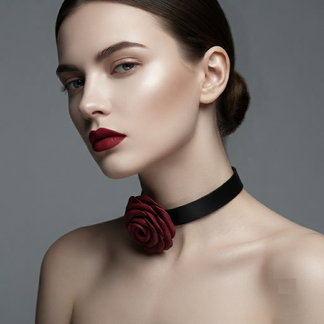 Leather Rose Choker – Handcrafted Lambskin-Lined Collar | Hushcrafts® Main Image