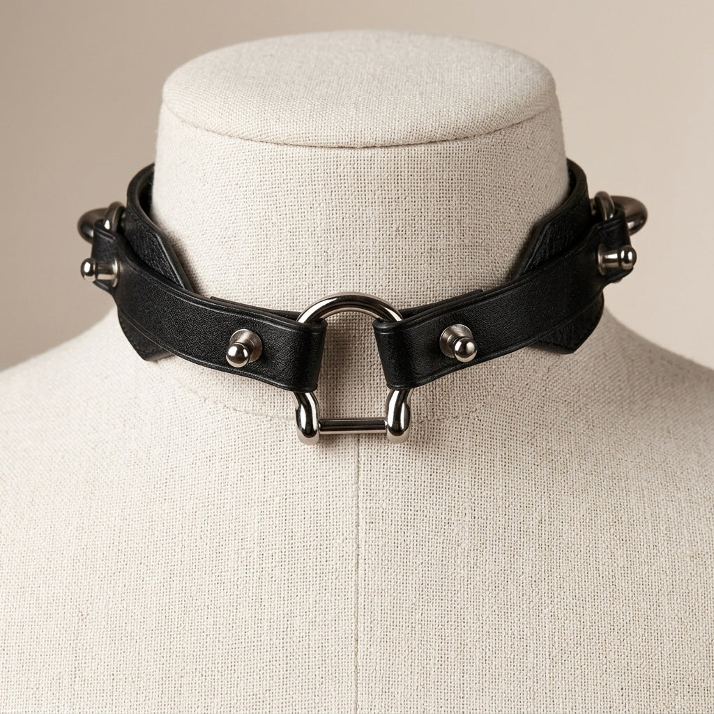 Shackled – Double-Strap Studded Leather Choker | Hushcrafts®