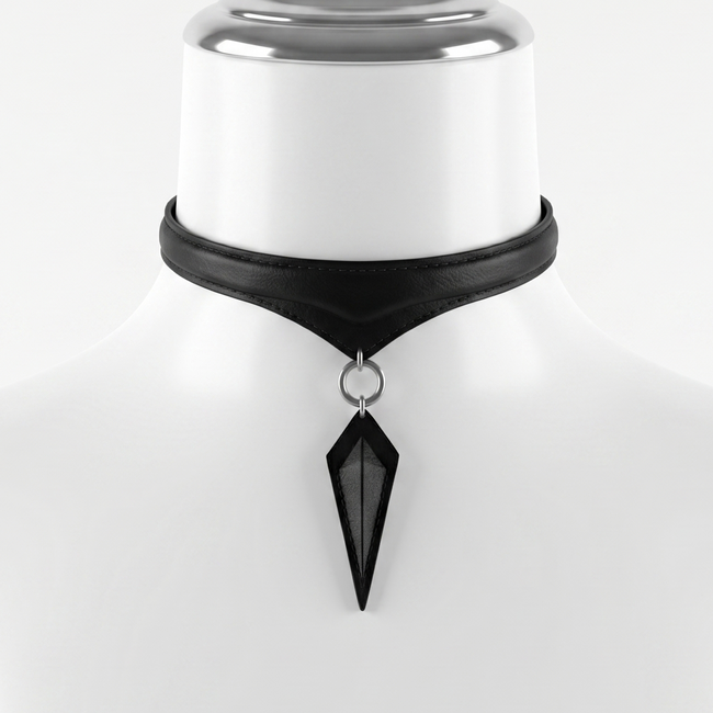 Black choker necklace with a large pendant on a white background Hover Image