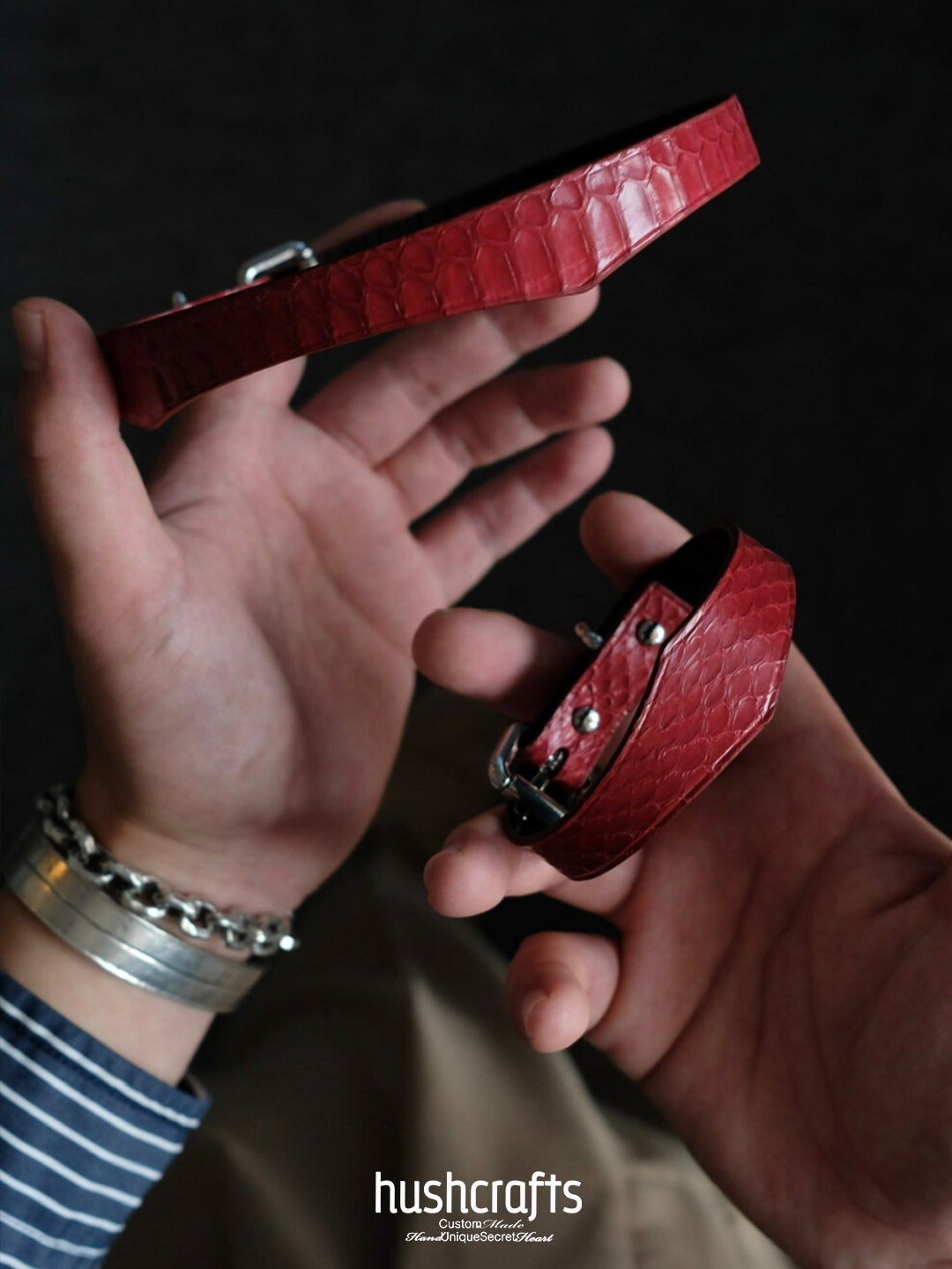 Snakeskin Leather RED choker with owner's ring
