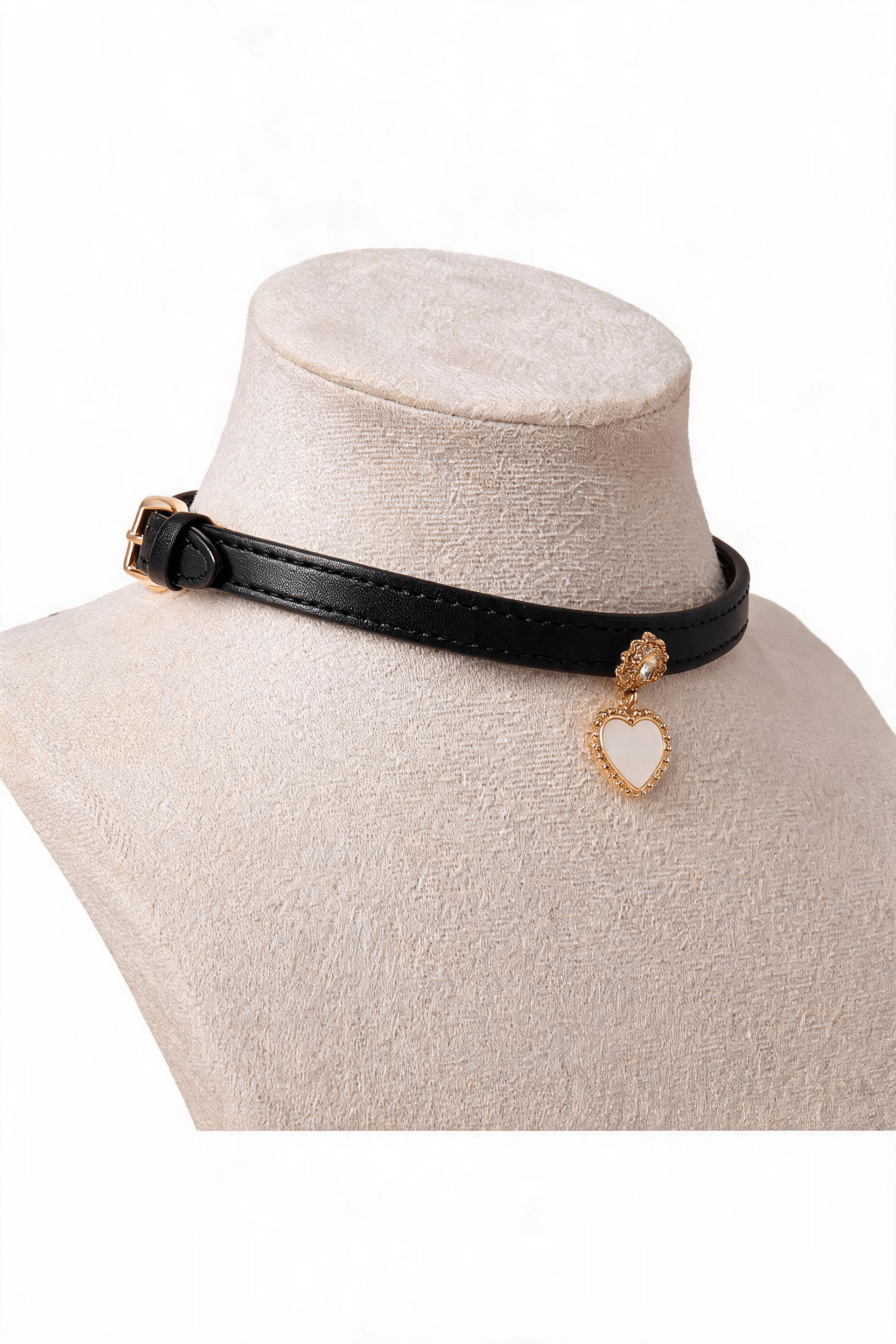 Amore Pink Leather Heart Choker - Hushcrafts LLC
