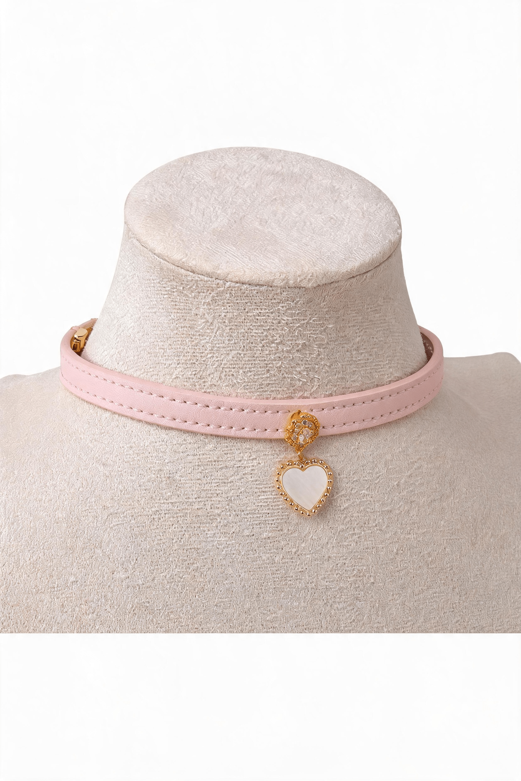 Amore Pink Leather Heart Choker - Hushcrafts LLC