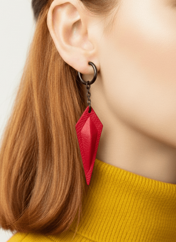 Avant-Garde 3D Geometric Leather Drop Earrings Main Image