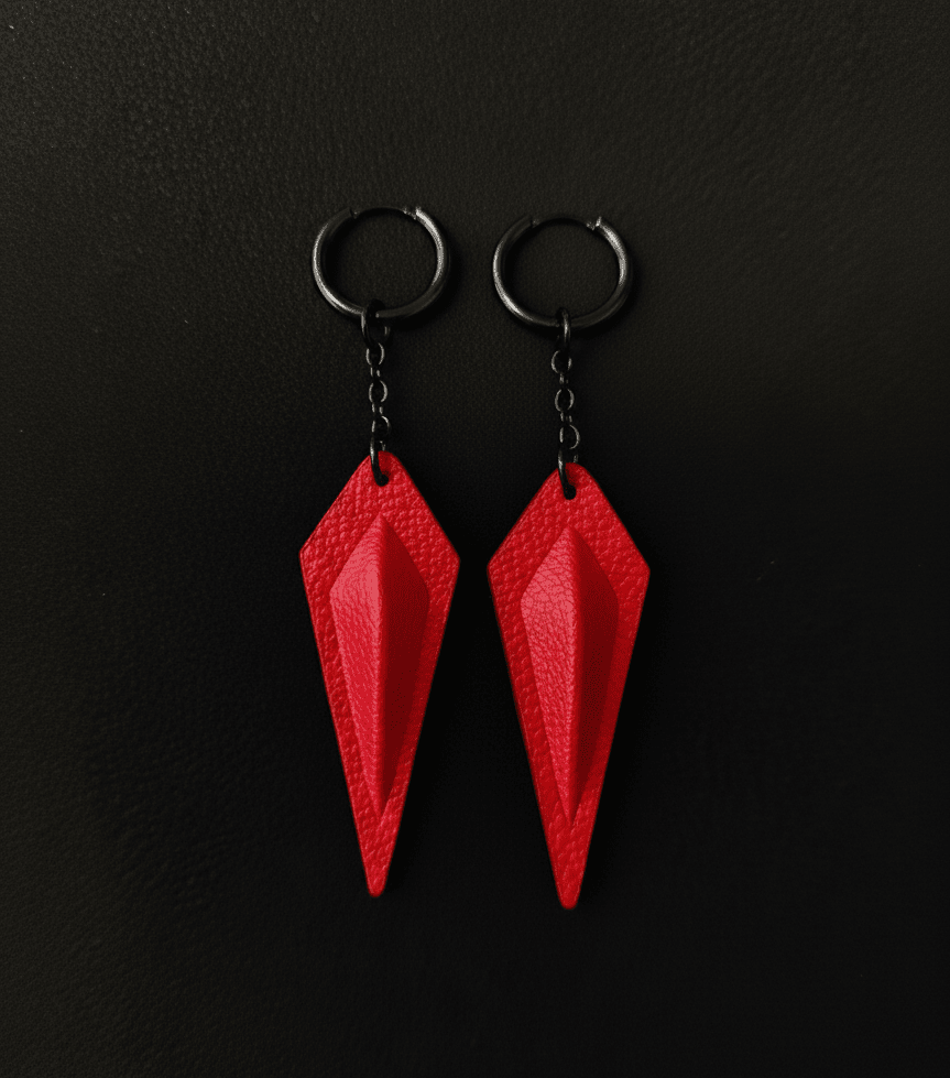 Avant - Garde 3D Geometric Leather Drop Earrings - Hushcrafts LLC